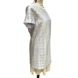 ENGLISH FACTORY Gridded baby blue dress size Small NWT with white slip dress